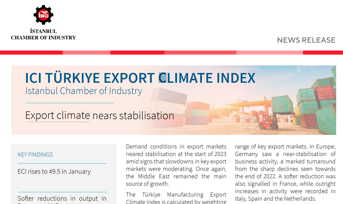 Turkish export climate index rose to 49.5 percent